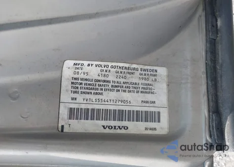 1996 Volvo 850 Glt z USA, uszkodzony, nr VIN YV1LS5544T1279056